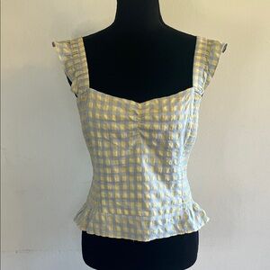 Heartloom Checkered Ruffle Sleeve Top - Blue and Yellow